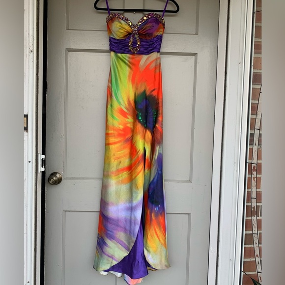 NINA CANACCI Strapless Formal Sequined Prom Gown Dress 2 Purple Orange Green - Picture 1 of 8